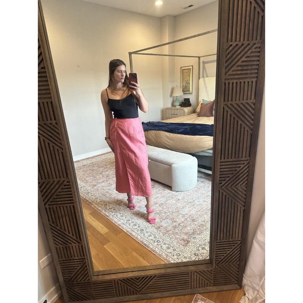 Edward Pink 100% Linen Wrap Skirt Size Large Summer - Picture 9 of 10
